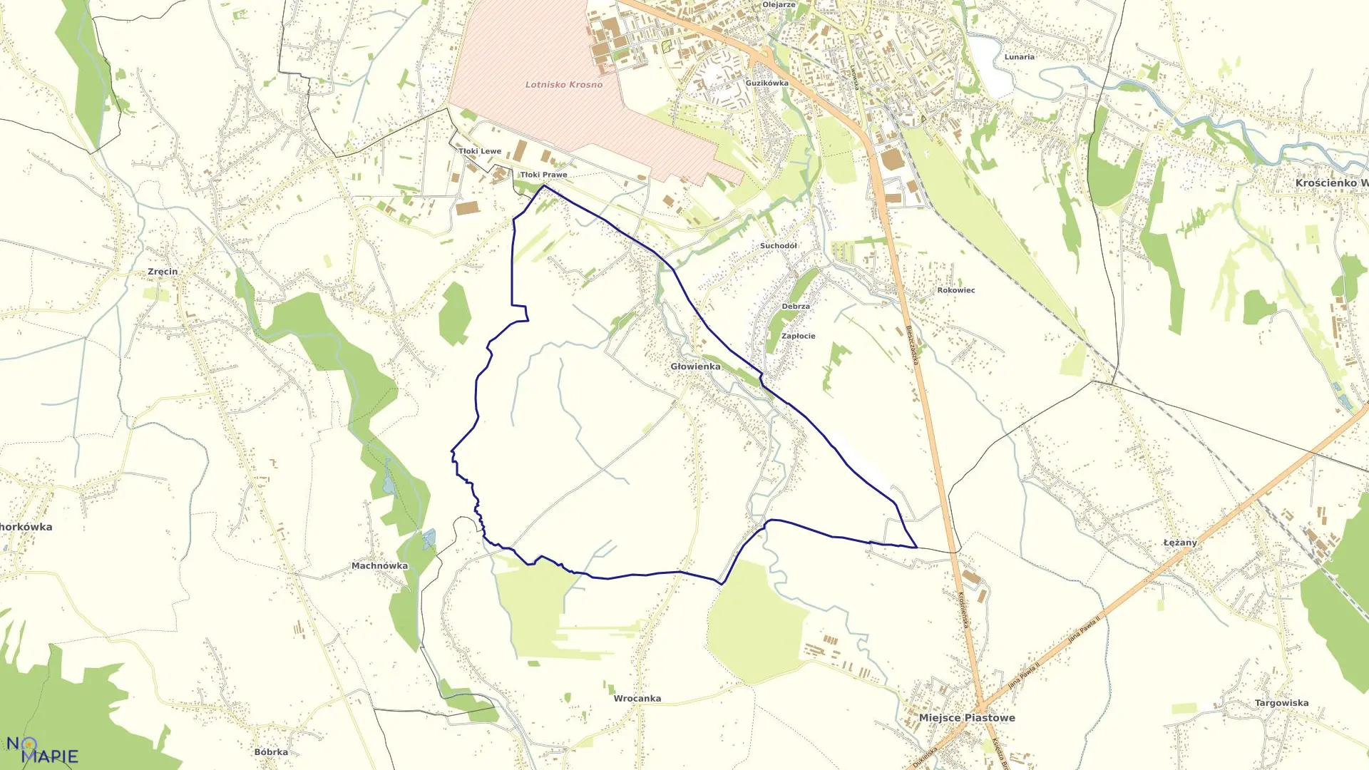 Mapa obrębu Głowienka w gminie Miejsce Piastowe
