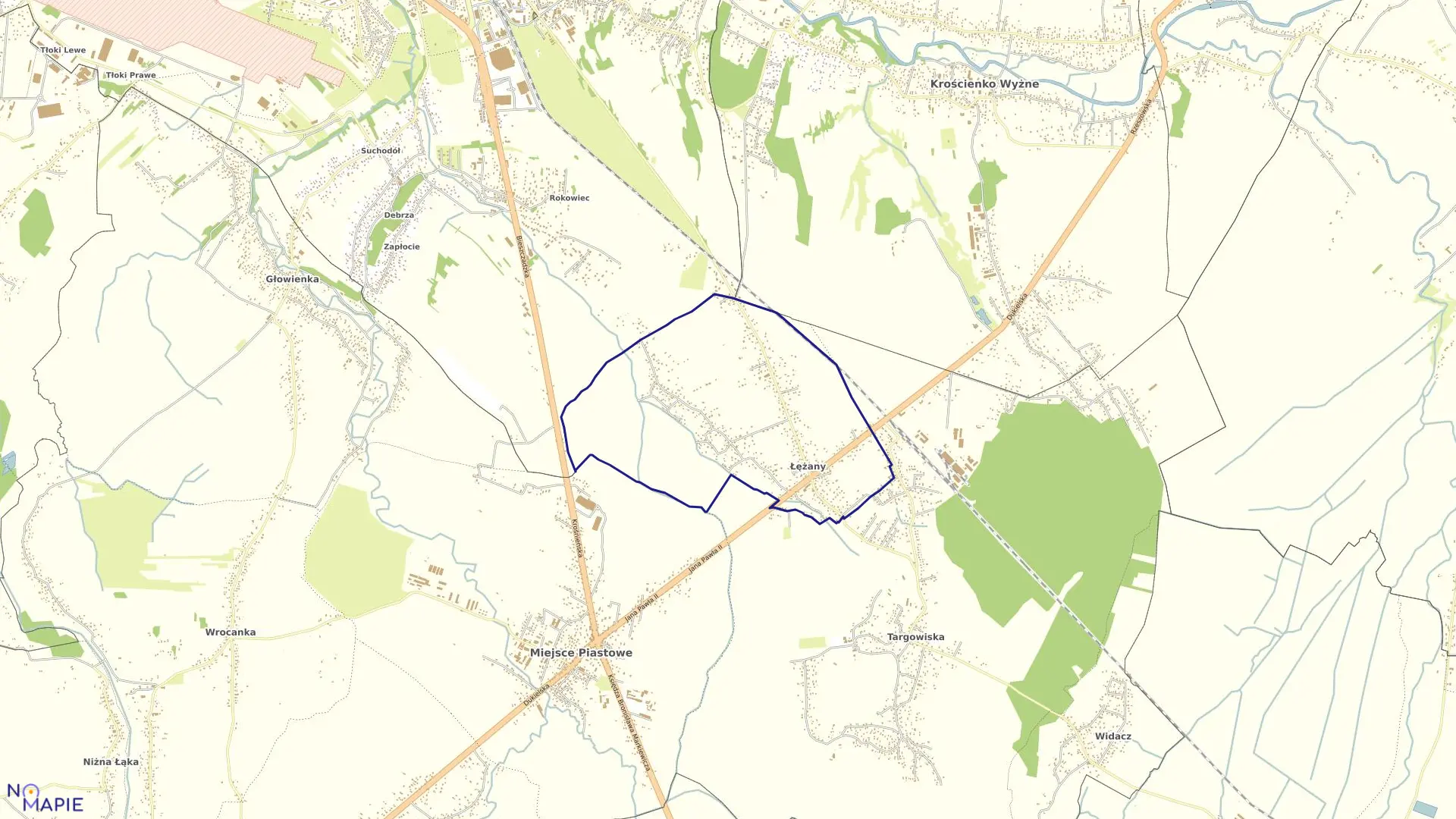Mapa obrębu Łężany w gminie Miejsce Piastowe