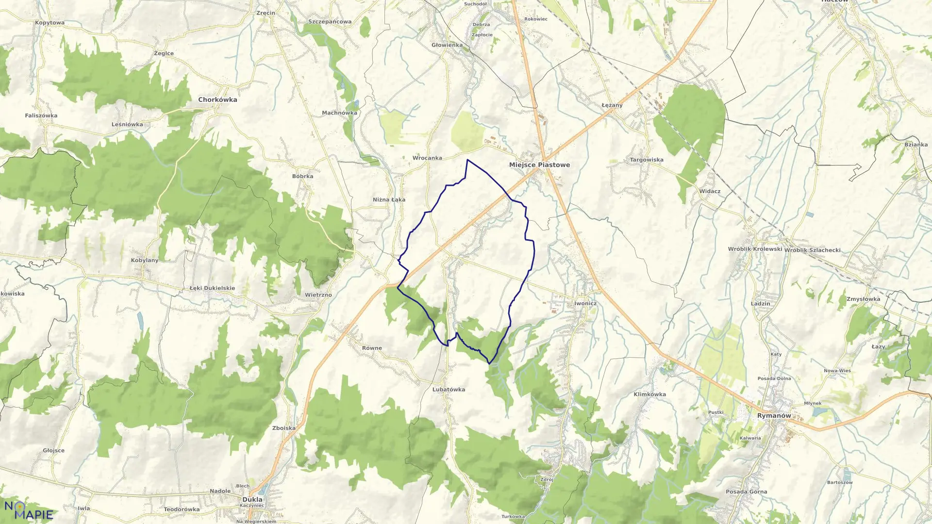Mapa obrębu Rogi w gminie Miejsce Piastowe
