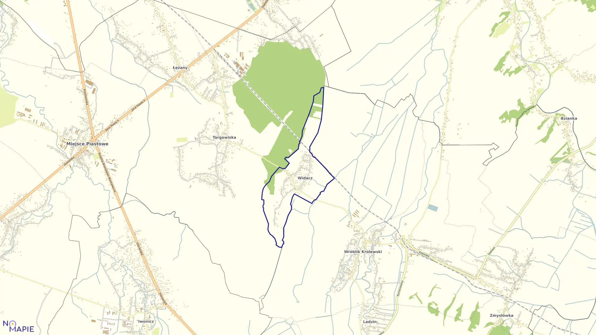Mapa obrębu Widacz w gminie Miejsce Piastowe