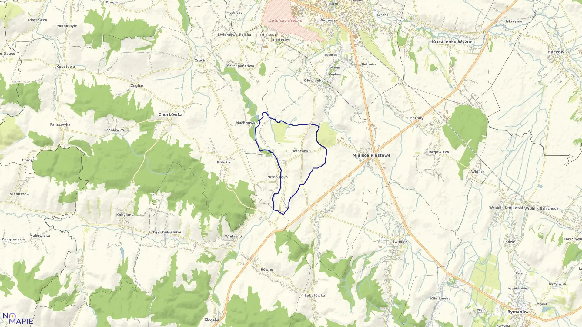 Mapa obrębu Wrocanka w gminie Miejsce Piastowe